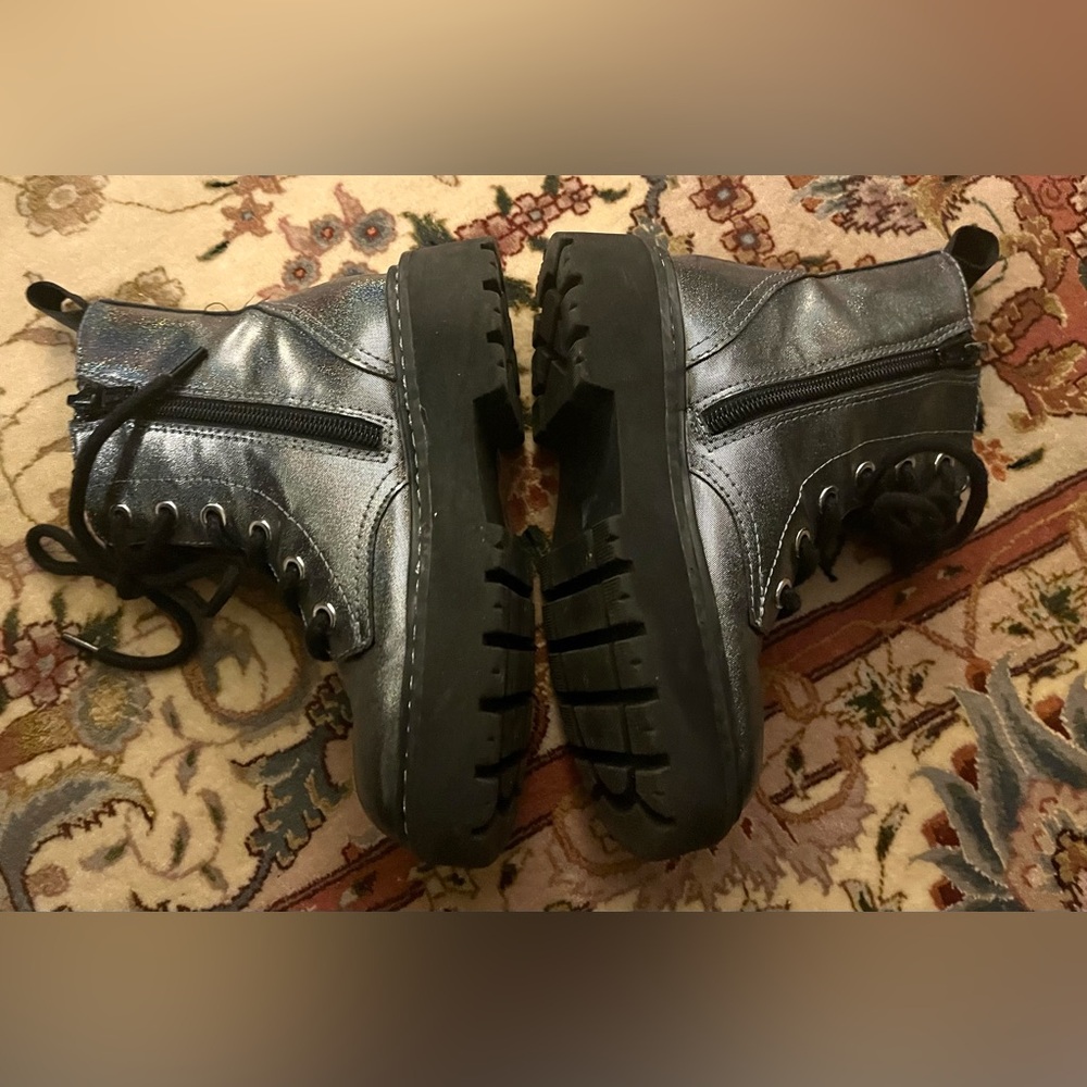 H & M Metallic Grey Combat Boots